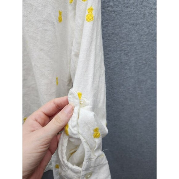 Isaac Mizrahi Live! Pineapple Embroider Linen-Blend Button-Up Shirt M - Picture 7 of 7